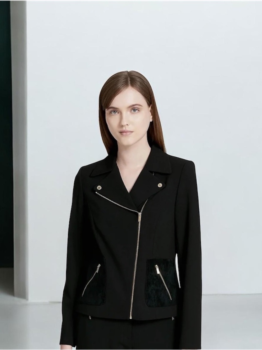 Calvin Klein Black Asymmetric Zip Blazer MOTO